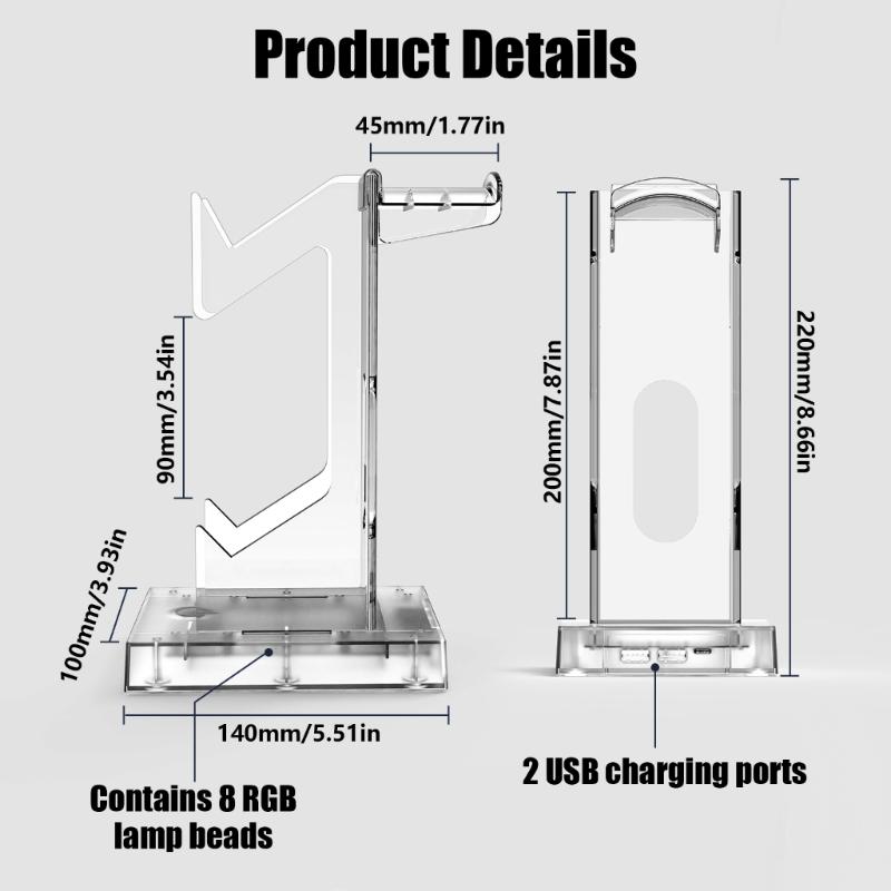 Controller Stand Multifunction Gamepad Display Shelf with 2 USB Charging Port Headphone Holder Gaming Accessories