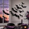 Halloween Party Wall Decor 12Pcs Bats Decals, 3D Bat Stickers for Home Decor, Hanging Decorations 4 Size Waterproof Black Spooky Bedroom Living