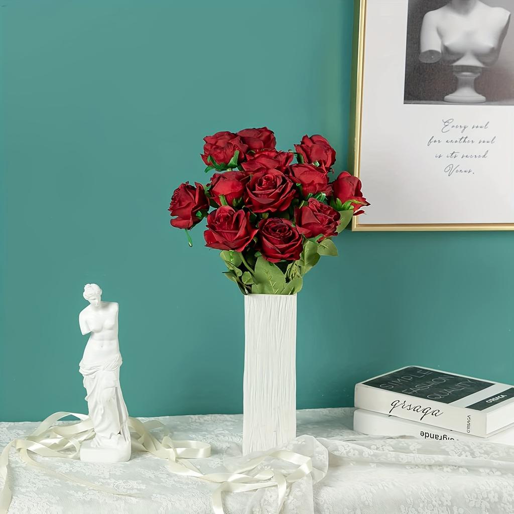 12pcs Realistic Artificial Rose Bouquet for Weddings, Birthdays, Floral Arrangements, and Home Decor