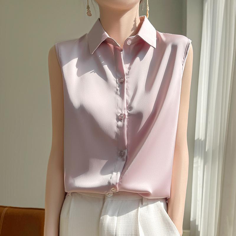 Letní dámská hedvábná košile bez rukávů, tričko, temperamentní elegantní topy, vesty