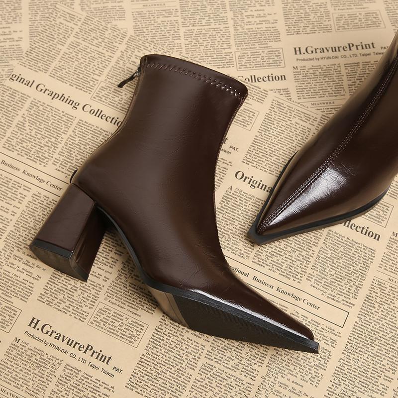 Pointed Toe Women Ankle Boots 2025 New Autumn Elegant Outdoor High Heels Shoes Women Zippers Designer Short Boots Ladies