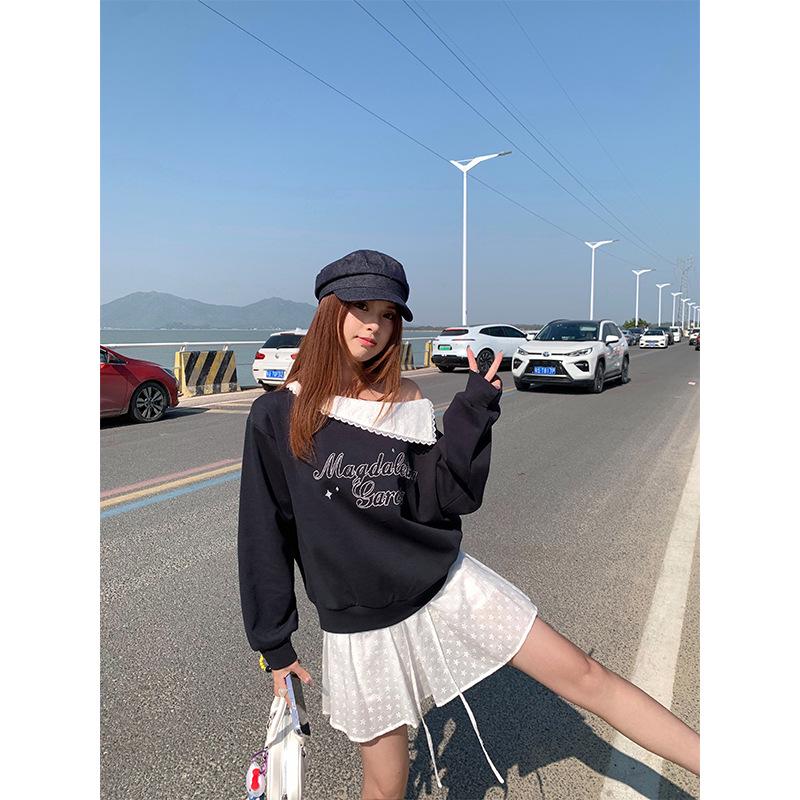 

Mishang Korean-Inspired Girly One-Shoulder Hoodie, Spring/Autumn Women s Fashion Small