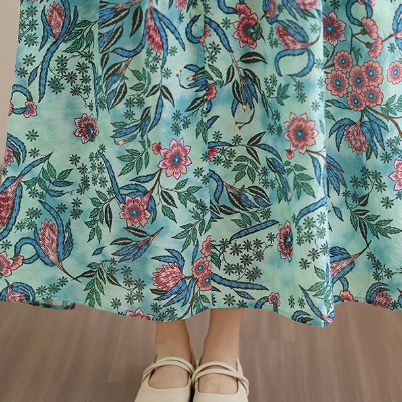 DIMANAF New 2026 Spring Summer Women Plus Size Vintage Long Dress Loose Oversize Long Sleeve Maxi Floral Print