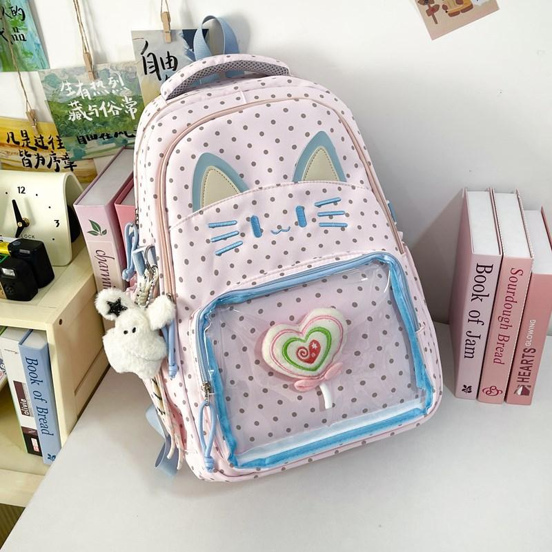 Schoolbag Japanese cartoon cat student pain bag large capacity light commuting class backpack going out fashion contrasting color backpack