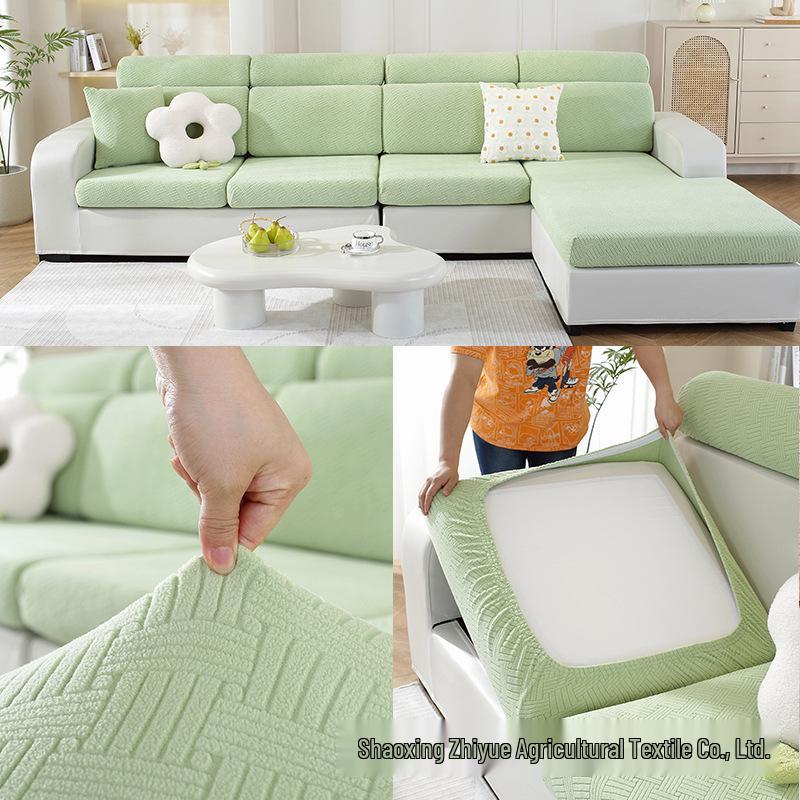 Universal Non-Slip Stretch Sofa Cover - Solid Color, All-Season Full Wrap Cushion Protector