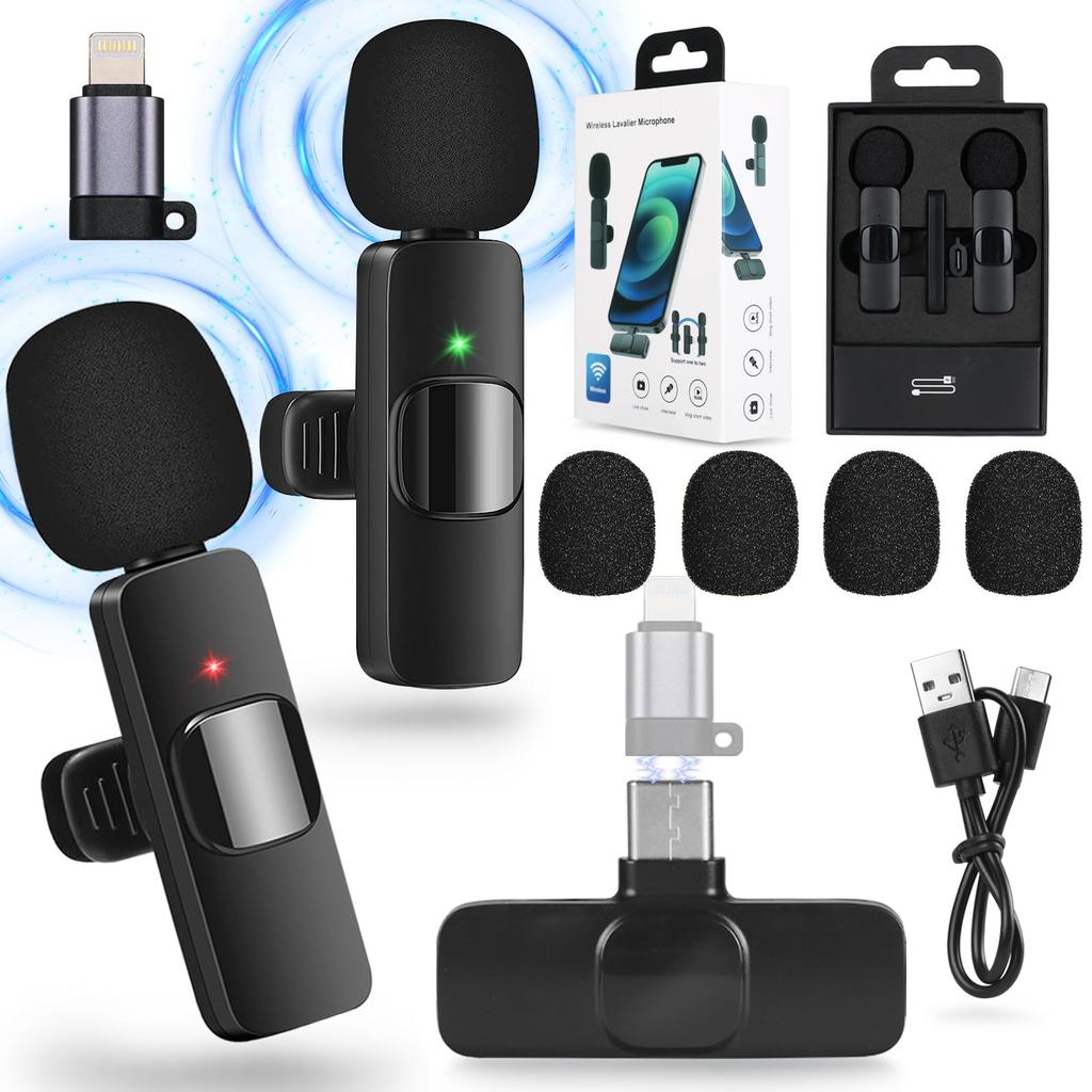 AutimHoo 3rd Generation Wireless Lavalier Lavalier Microphone for Android, iPad, and iPhone, Compatible with Two Smartphones, 7 Hours of Continuous