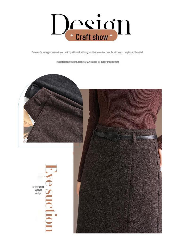 Damen Midirock in A-Linie aus dicker Wolle, Grau - Winterstyle 2025, Stilvoller Schlitz