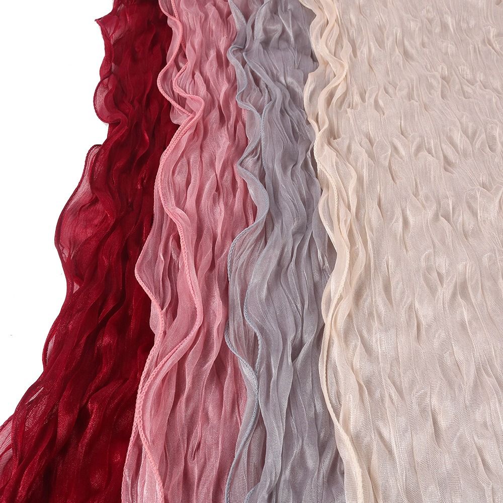 Shining Silk Scarf Ruffled Edge Chiffon Hijab Veil Fashion Ramadan Long Scarf Outdoor