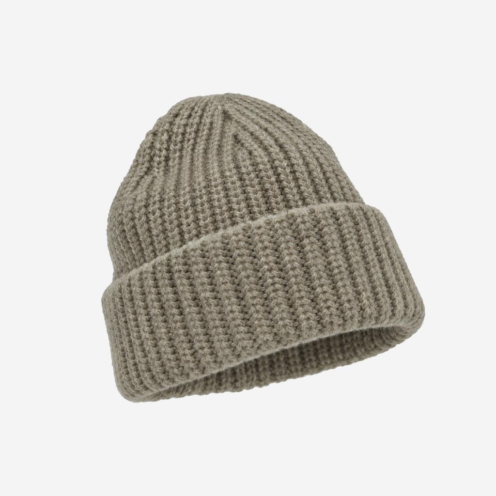 Autumn and winter widened flanged version solid color vertical pattern knitted cold hat simple soft waxy flanged head wool hat women