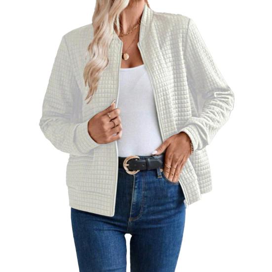 Women's Full Zip Up Jacket Long Sleeve Stand Collar Waffle Coat Casual Slim Fit Sweatshirt Fall Outerwear