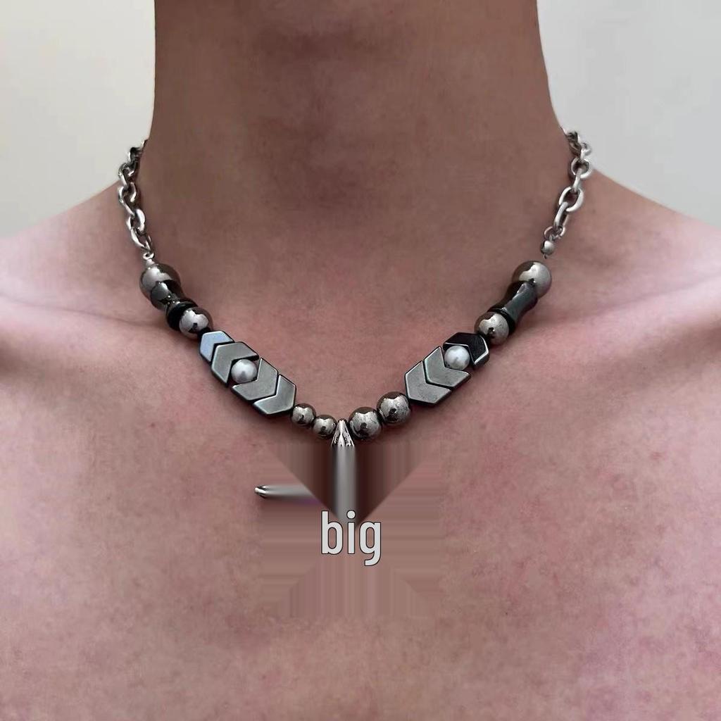 Y2K Korálkový náhrdelník s hvězdou - Punkový Goth styl z titanové oceli pro ženy