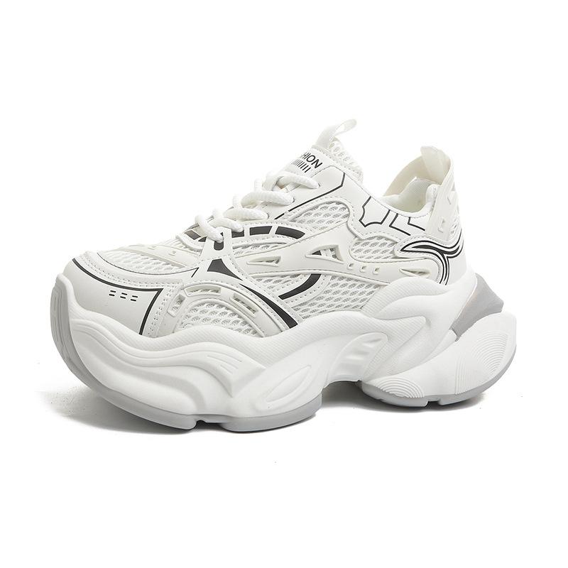 Daddy Shoes Girl 2025 New Leather Platform Muffin Lace-up Casual Shoes Small Height-increasing Sports Shoes Women's Shoes