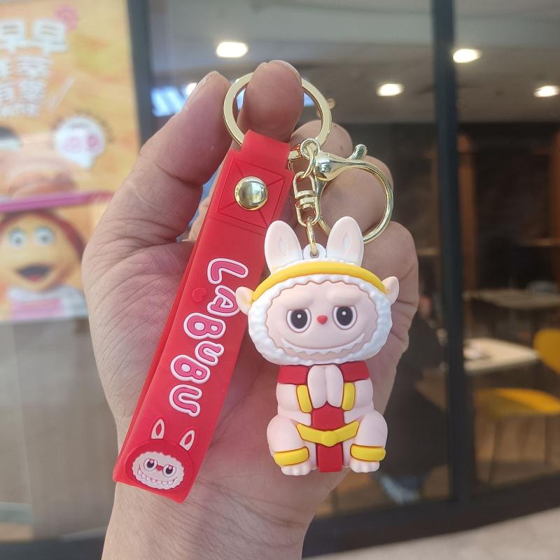 Cartoon Labubu Pendant Keychain Cute Little Lamb Doll Schoolbag Hanging Gift