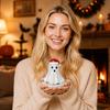 Ceramic Ghost Halloween Decorative Figurine with Swing and Animal Home Craft Ornament for Indoor Display