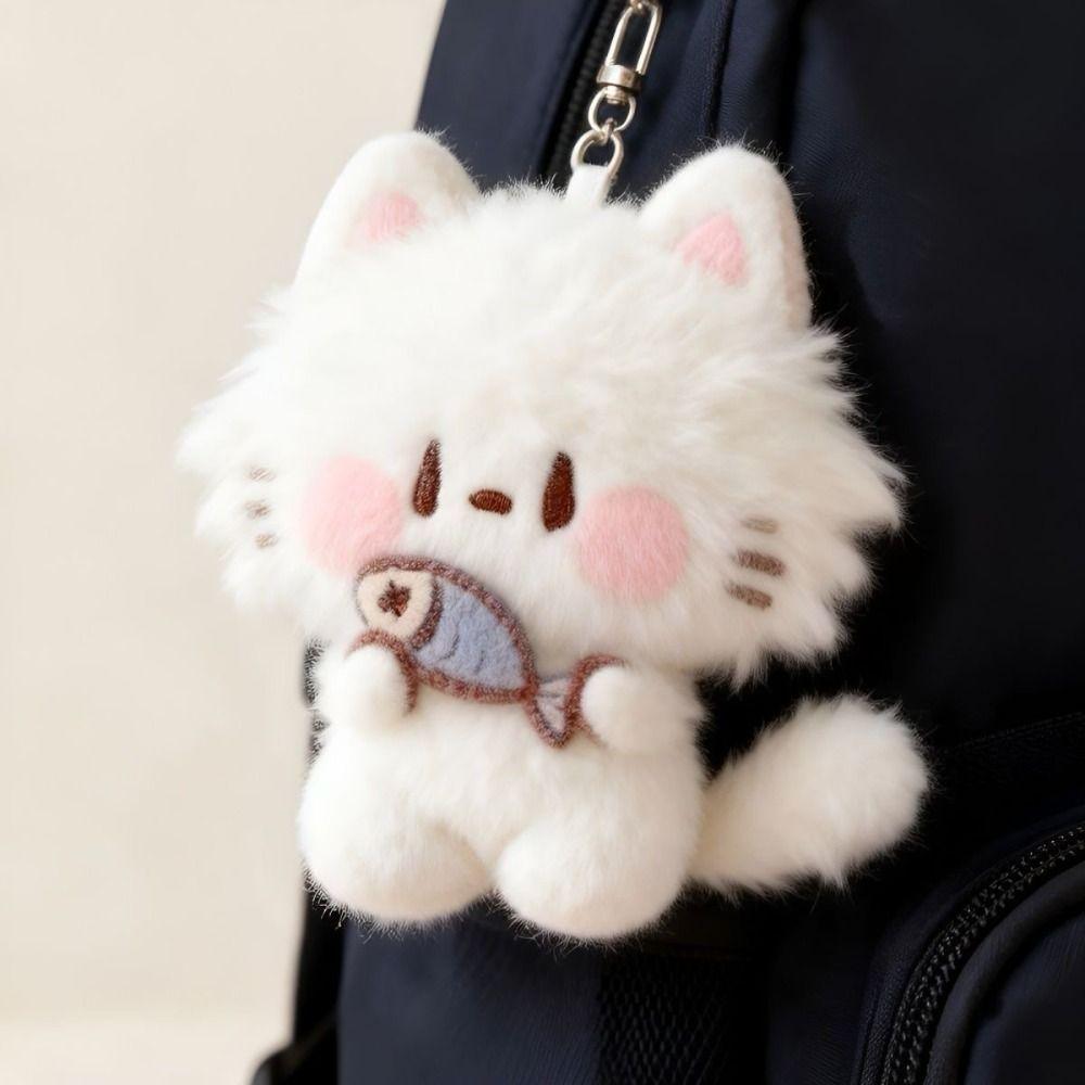 Metal Clip Plush Cat Keychain Soft Touch Kitty Keyring Cute Stuffed Cat Pendant  Key Decoration