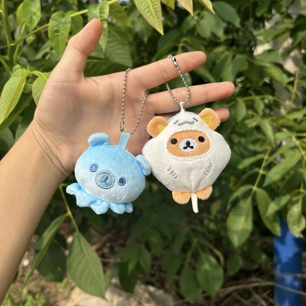 Kawaii San-x Rilakkuma Meeres-Serie Plüschtier-Kollektion Niedlicher Mantarochen & Tintenfisch Plüschtier Schlüsselanhänger Rucksack-Anhänger Hohe Qualität Geschenk
