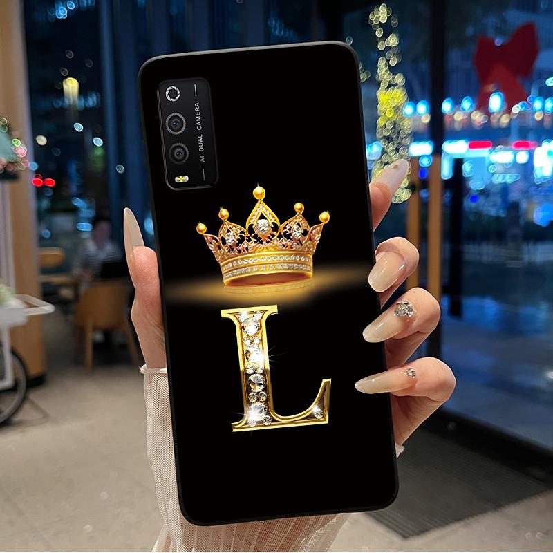 Case For TCL 205 4187D Bumper Black Silicone Shockproof Soft Casing Lucky Exclusive Initial Letter Luxury Crown Pattern Cover