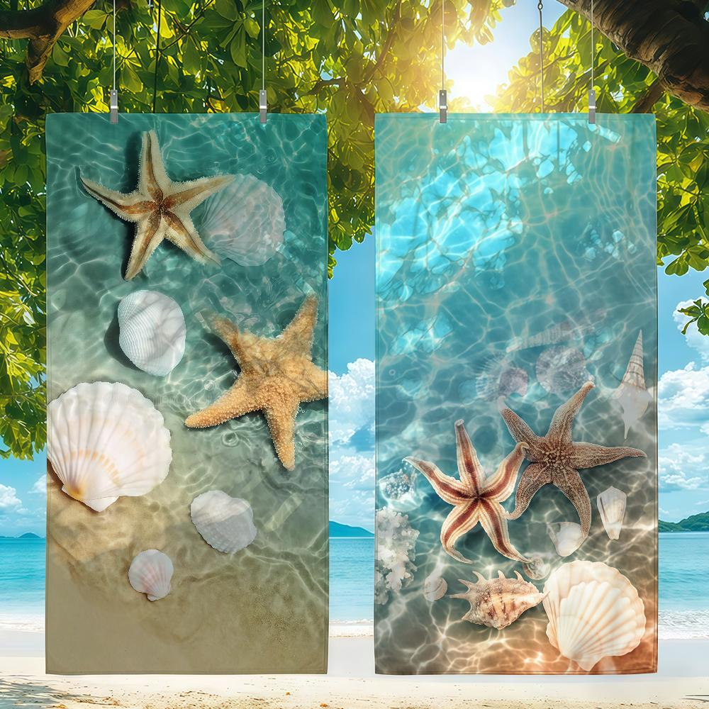 Toallas de Playa de Secado Rápido con Estampados de Estrellas de Mar y Conchas Marinas Son Adecuadas Para Piscinas, Camping, Yoga y el Gimnasio