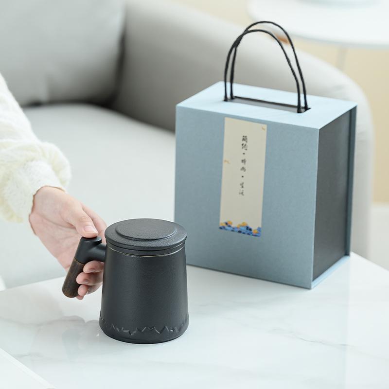 Ceramic Tea and Water Separation Office Mug - Simple Brewing Cup for Business Gifts
