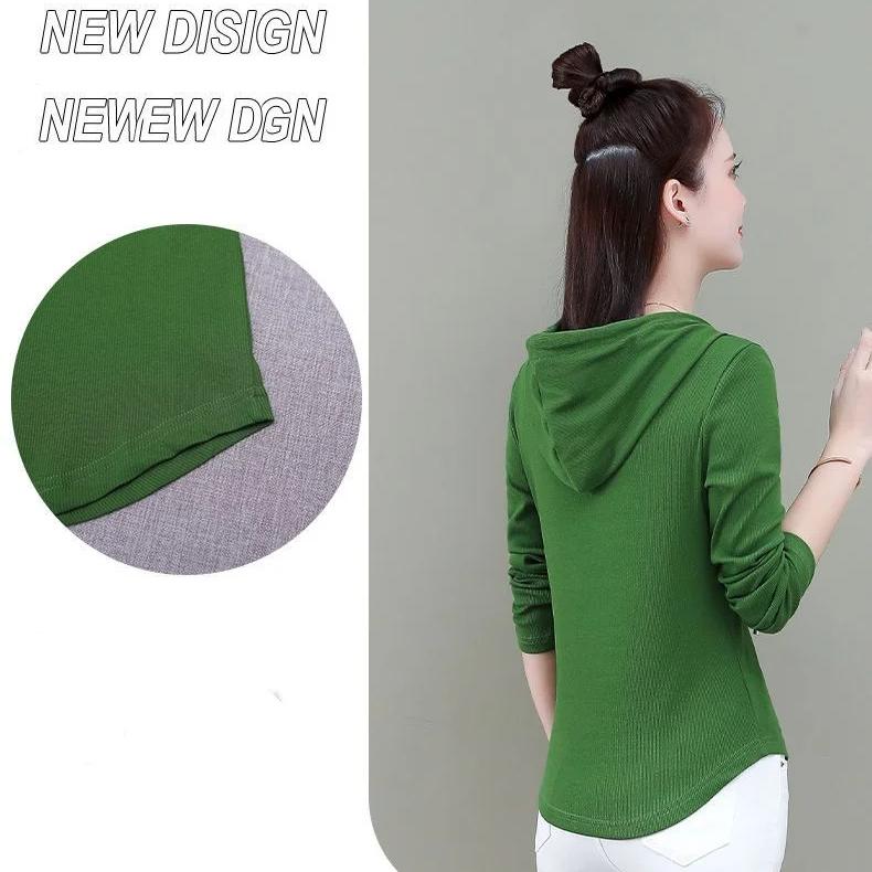 Mit kapuze Casual Langarm T-shirt frauen Frühling Herbst Neue Slim Fit Oberbekleidung Top Fashion Solid Farbe Bodenbildung Shirt M-4XL