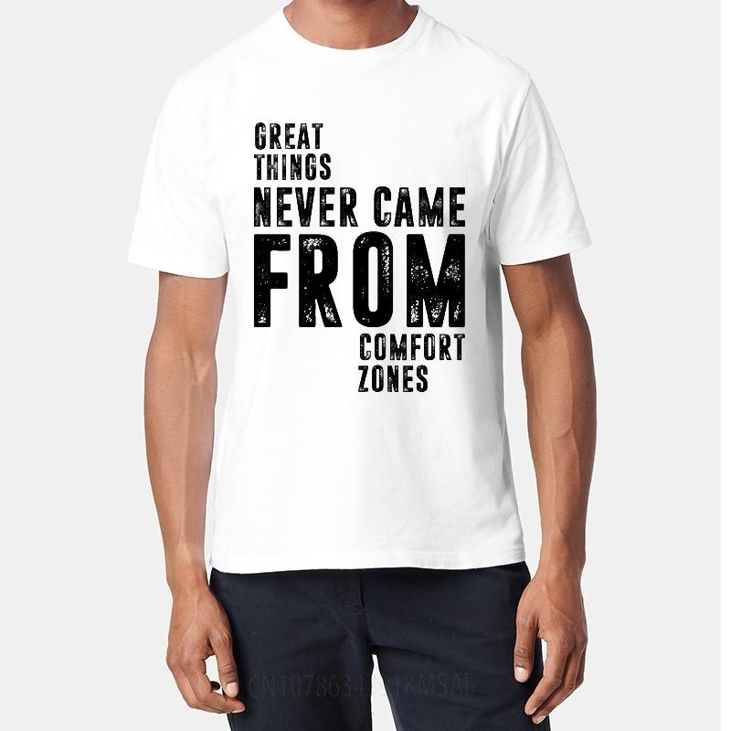 Marke Sommer Für Unisex T-Shirt Große Dinge Entstanden Nie Aus Komfortzonen Kurzarm Bequem Rundhals Oberteile Baumwolle T-Shirt