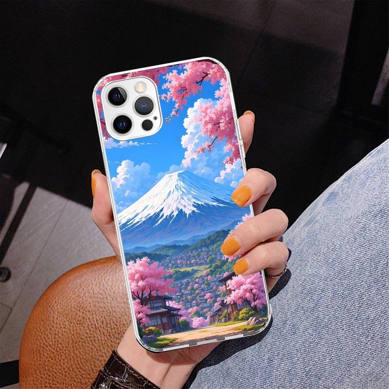 Japanese Cherry Mount Fuji Phone Case For iPhone 13 12 Mini 11 Pro Max XS XR X SE 7 8 Plus 5S 5 6S 6 Gift Print Cover Fundas