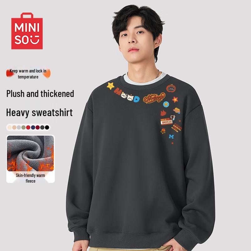 

MINISO Men s American Style Plush Pullover Sweatshirt XL