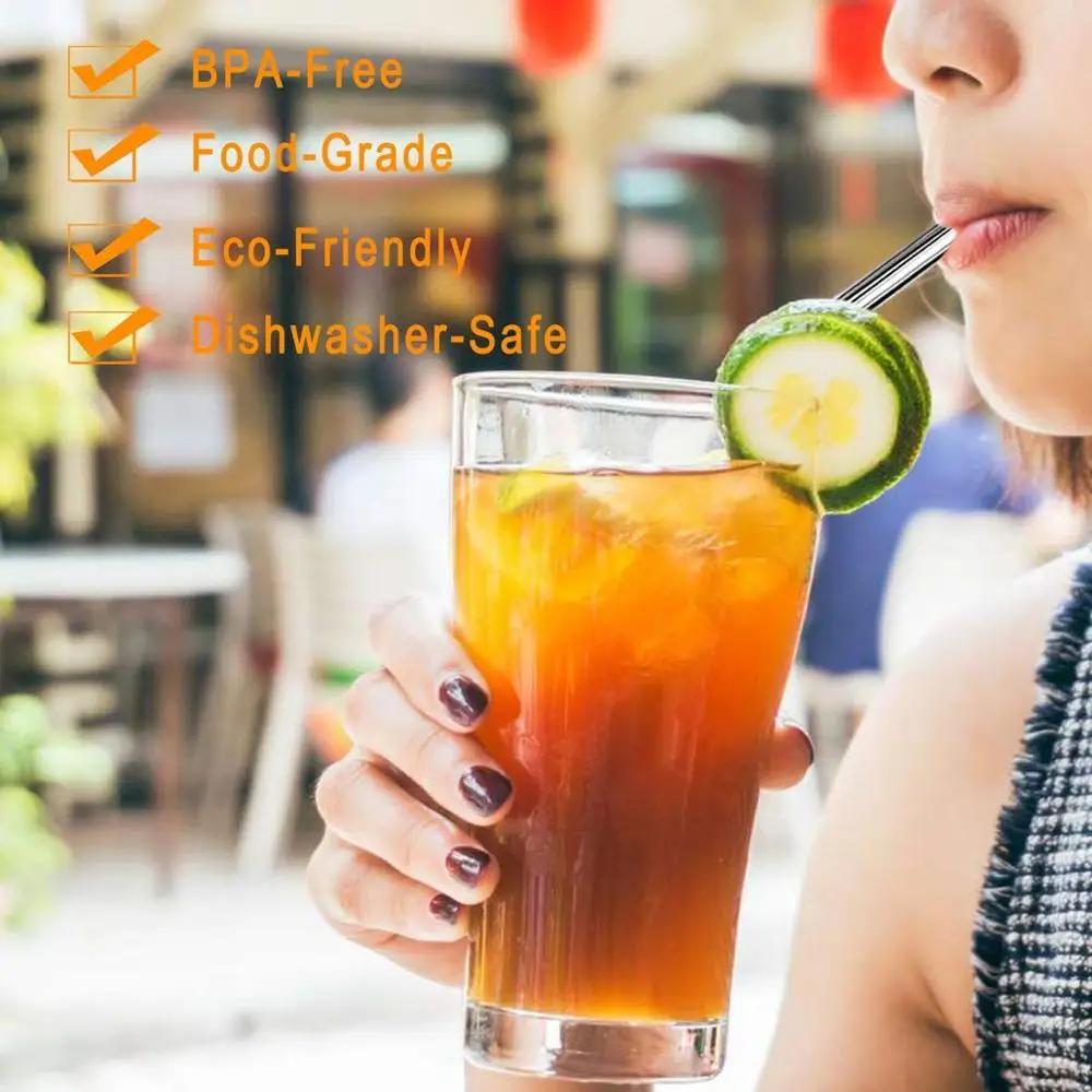80Pcs 8mm*215mm Reusable Metal Straw 304 Stainless Steel Drinking Straight Bent Straws Eco-friendly Party Bar Accessories