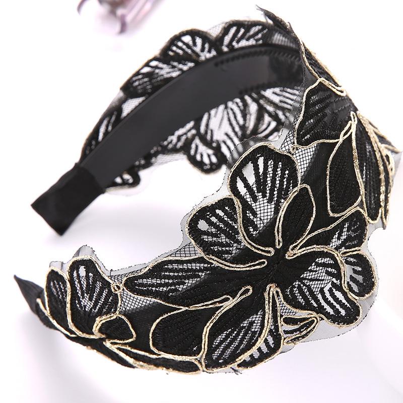 Lace Embroidered Headband with Sequin Trim Floral Pattern Wide Design for Women and Girls Hair Accessory