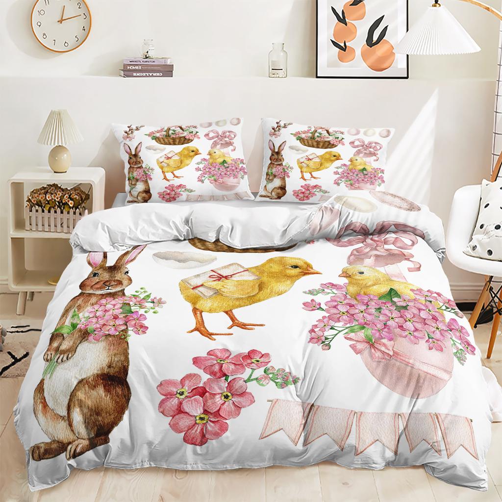 Bed Three-Piece Illustration Cartoon Bunny Quilt Cover 3D Digital Printing Kit