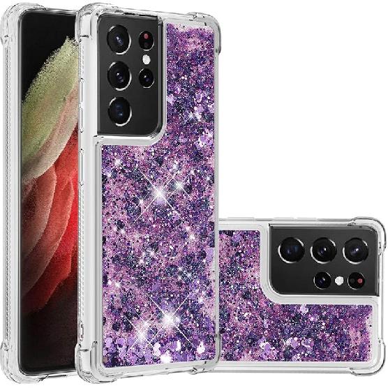 Kompatybilny z etui Galaxy S21 Ultra, Przezroczyste etui z brokatem, Płynny piasek, Wstrząsoodporne, Ochronne, Iskrzące, Silikonowe, Miękkie etui TPU dla Samsunga