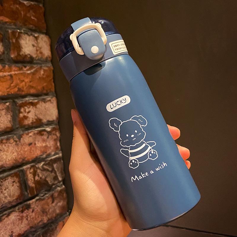 350/500ml 304 Stainless Steel Thermos Portable Children's Straw Cup Children's Student Drop-proof Water Bottle