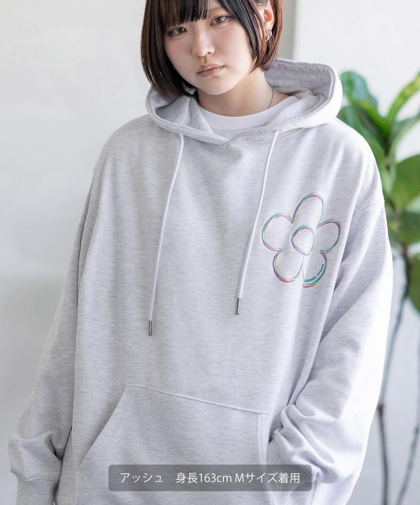 IMPROMES Hooded Sweatshirt [SIDEWAYSTANCE] Embroidered Flower Fleece Pullover Hoodie, Men's, Black