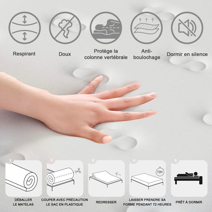 Set of 2 Foam Mattresses 90x190cm, Thickness 16cm - DEWINNER - Double Sided Available, Memory Foam