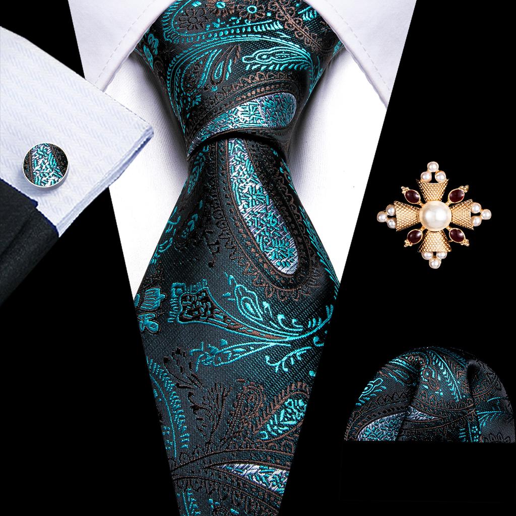 Barry.Wang Pearl sagė su kaklaraiščiu vyrams Paisley gėlių šilko kaklaraištis Hanky rankogalių sąsagų rinkinys