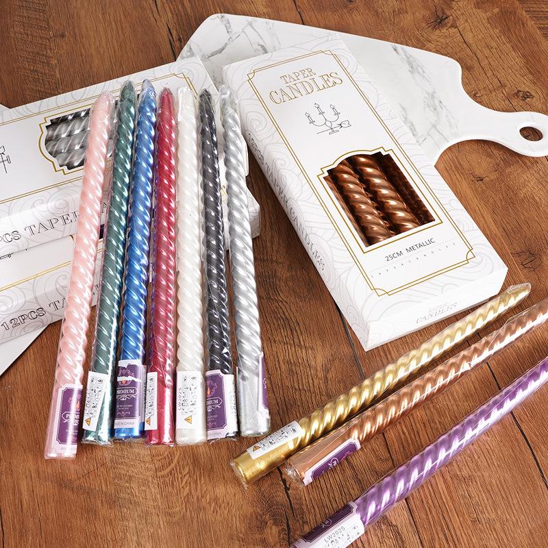 Candlestick Long Candle Romantic Spiral Birthday Western Food Candlelight Dinner Thread Home Wedding Gold Silver Red European Candle