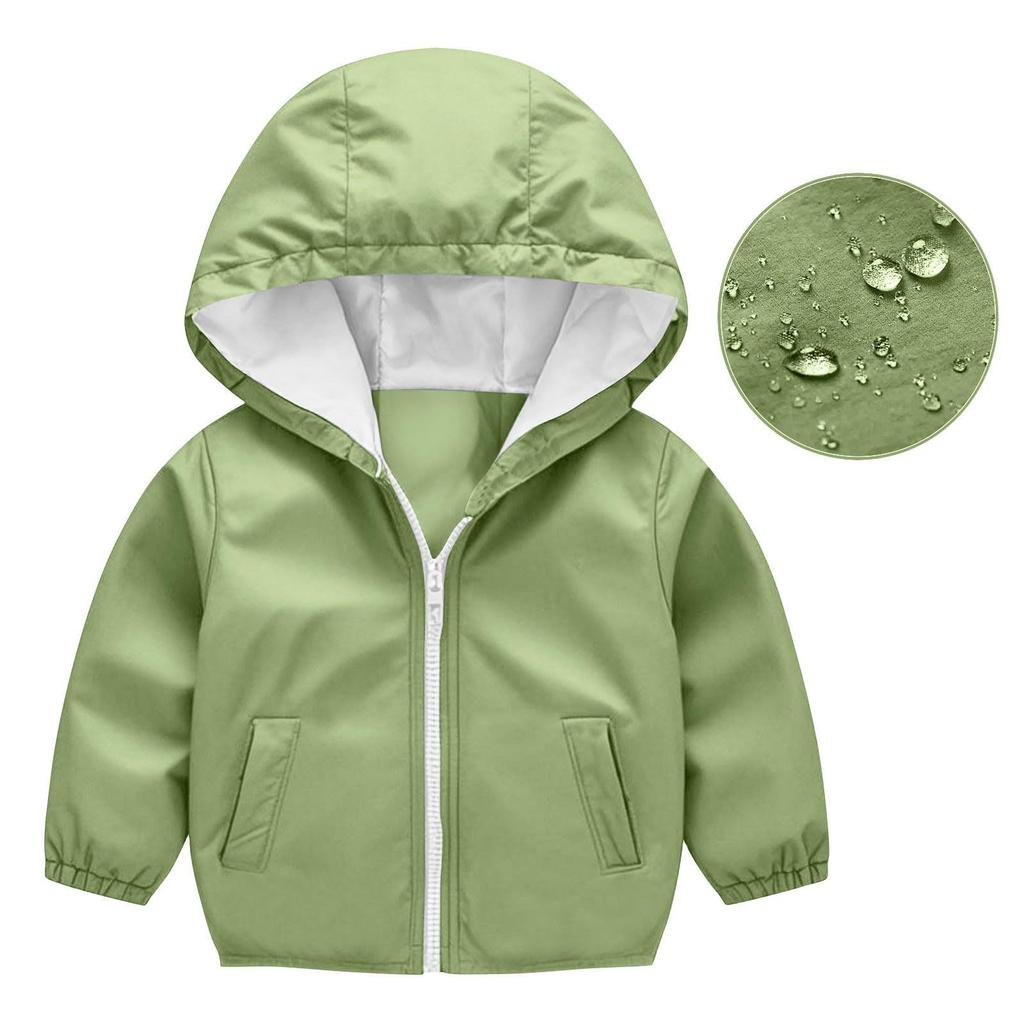 Kinder Mode Einfarbiger Cardigan Jungen- und Mädchen-Wasserdichter Regenmantel mit Kapuze Outdoor Winddichte Reißverschlussjacke