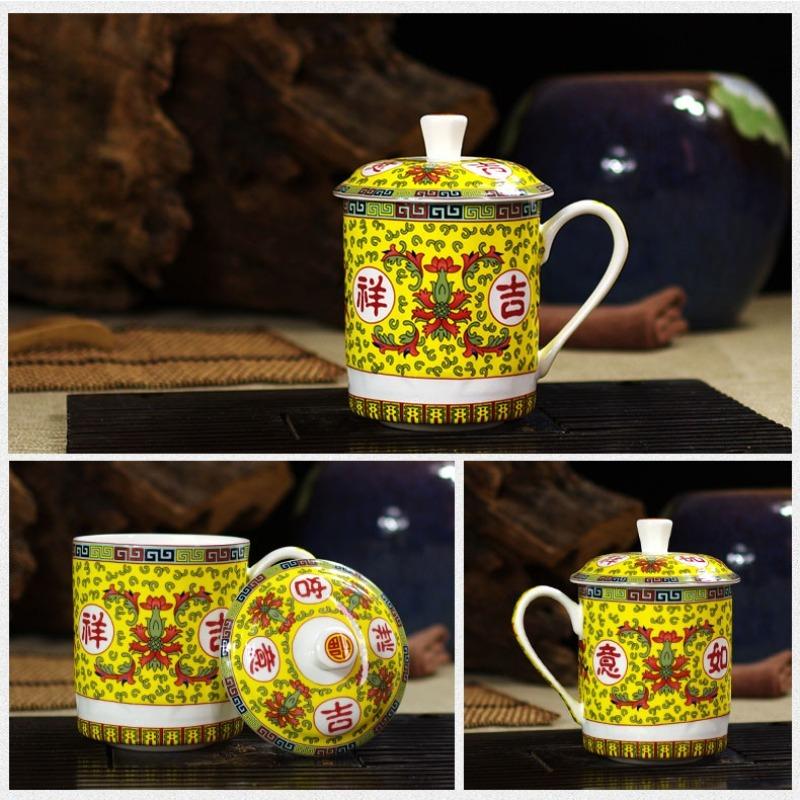 Jingdezhen Bone China Tea Cups with Lids, Conference Cups, Ceramic Water Cups, Office Cups, Gift Cups, Jing-style Cups