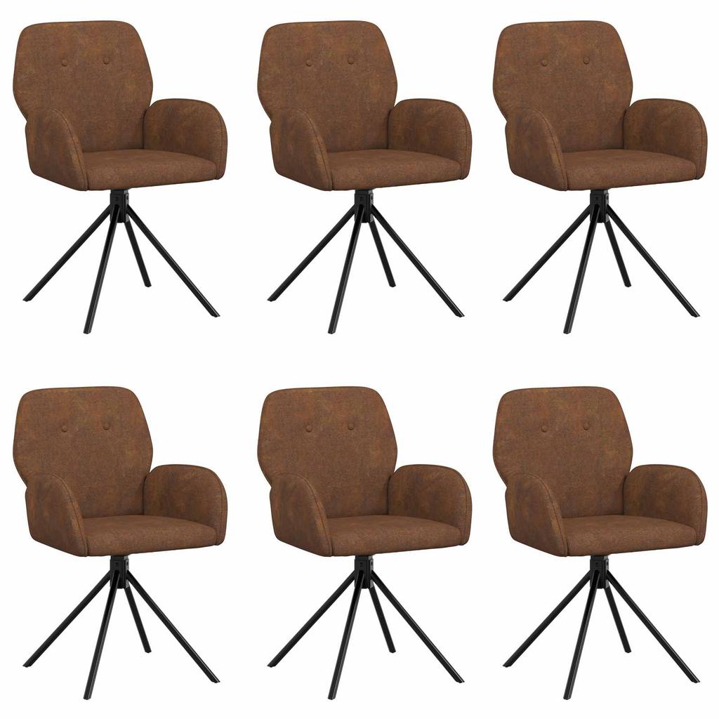 Swivel Dining Chair 6 pcs Faux Suede Brown 54 x 55 x 86 cm