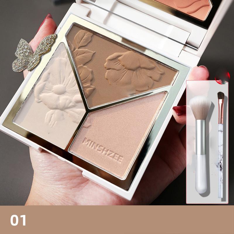 3 In 1 Highlighter Poederpalet Gezicht Hoogglans Shimmer Poeder Highlighting Repair Disk Flash Poeder Matte Neus Schaduw Blush