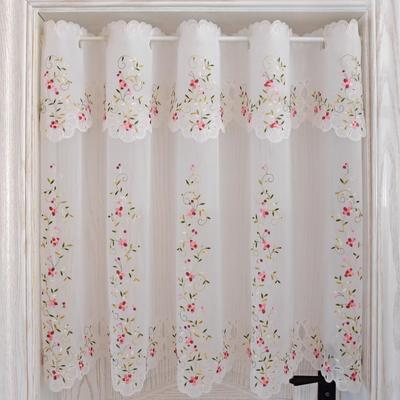 Cortina pastoral con flores de cerezo coloridas, cortina de gasa con bordado floral, cortina para ventana salediza de cocina, puerta semisombreada para decoración de puerta de casa