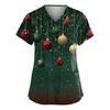 Women's Fashion V-Neck Short-Sleeved Workwear With Pockets Christmas Print Top Caregiver Uniform