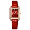 Women's Square Watch Leather Band Diamond Small Stylish Waterproof Simple Business Casual Gift Red