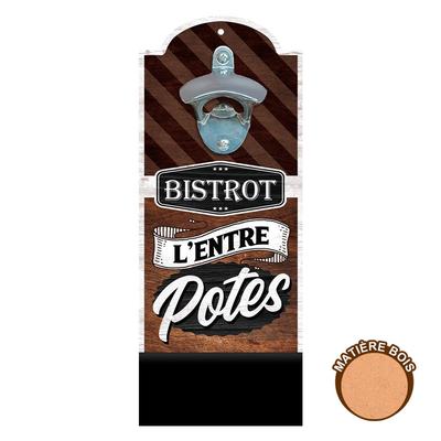 [A2419] - Duvar tipi ahşap şişe açacağı 'Bistrot l'Entre Potes' kahverengi - 30x12 cm