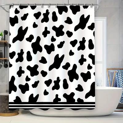 Cortina de Ducha con Estampado Animal Negro Blanco Patrón Piel de Vaca Impermeable Decoración de Baño