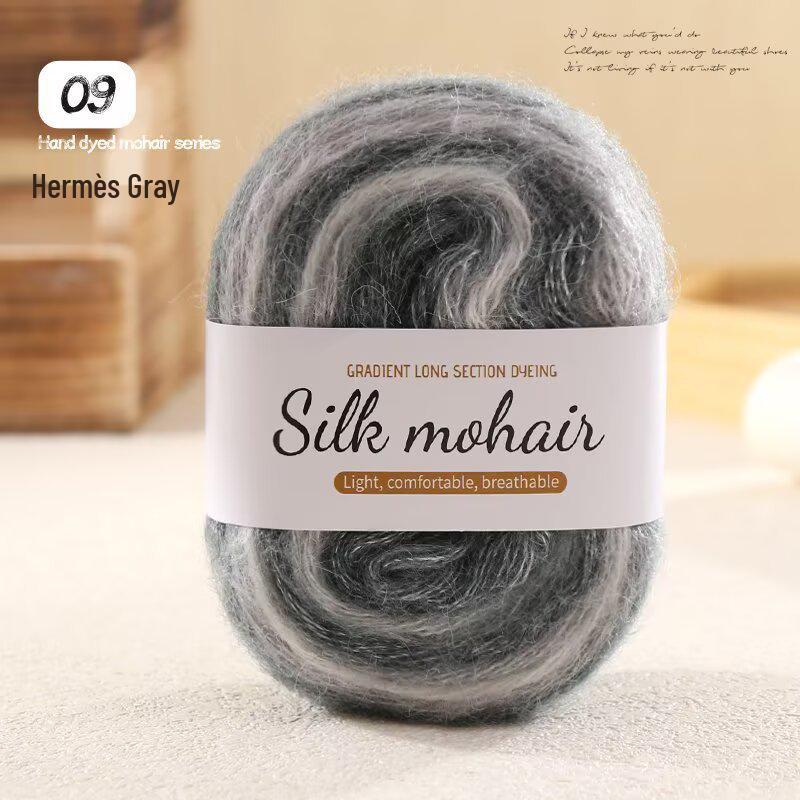 Candy-Colored Silk Gradient Tie-Dye Hand-Knitted Mohair Yarn with Metallic Thread