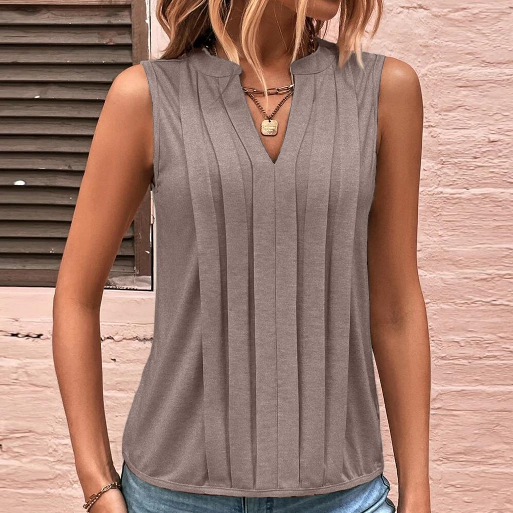 Ladies' Color Summer Fashion Temperament Elegant Pleated V-neck Vest Top