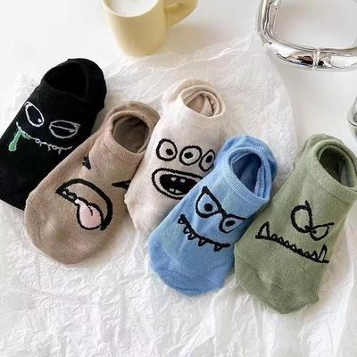 5 Pairs of Socks  Cartoon Funny Expressions  Boat Socks  Women's Spring and Summer Thin Invisible Cute Socks