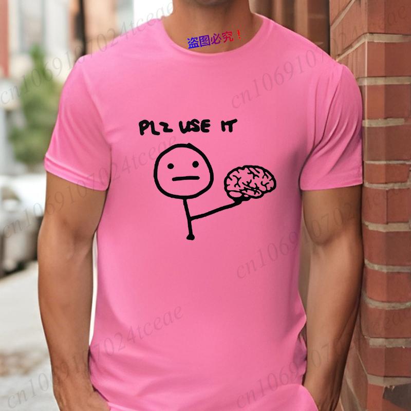Please Use IT Funny Men's T-Shirts Sarcasm Brain Streetwear Fashion Graphic Y2k Tops Short Sleeve Tees Humor Joke Male Clothing