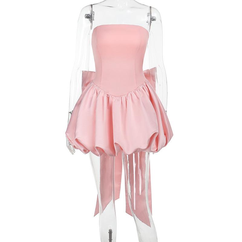 Sexy Backless Big Bow Dress Tube Top Dress Women, New European and American Models Have Short Temperament